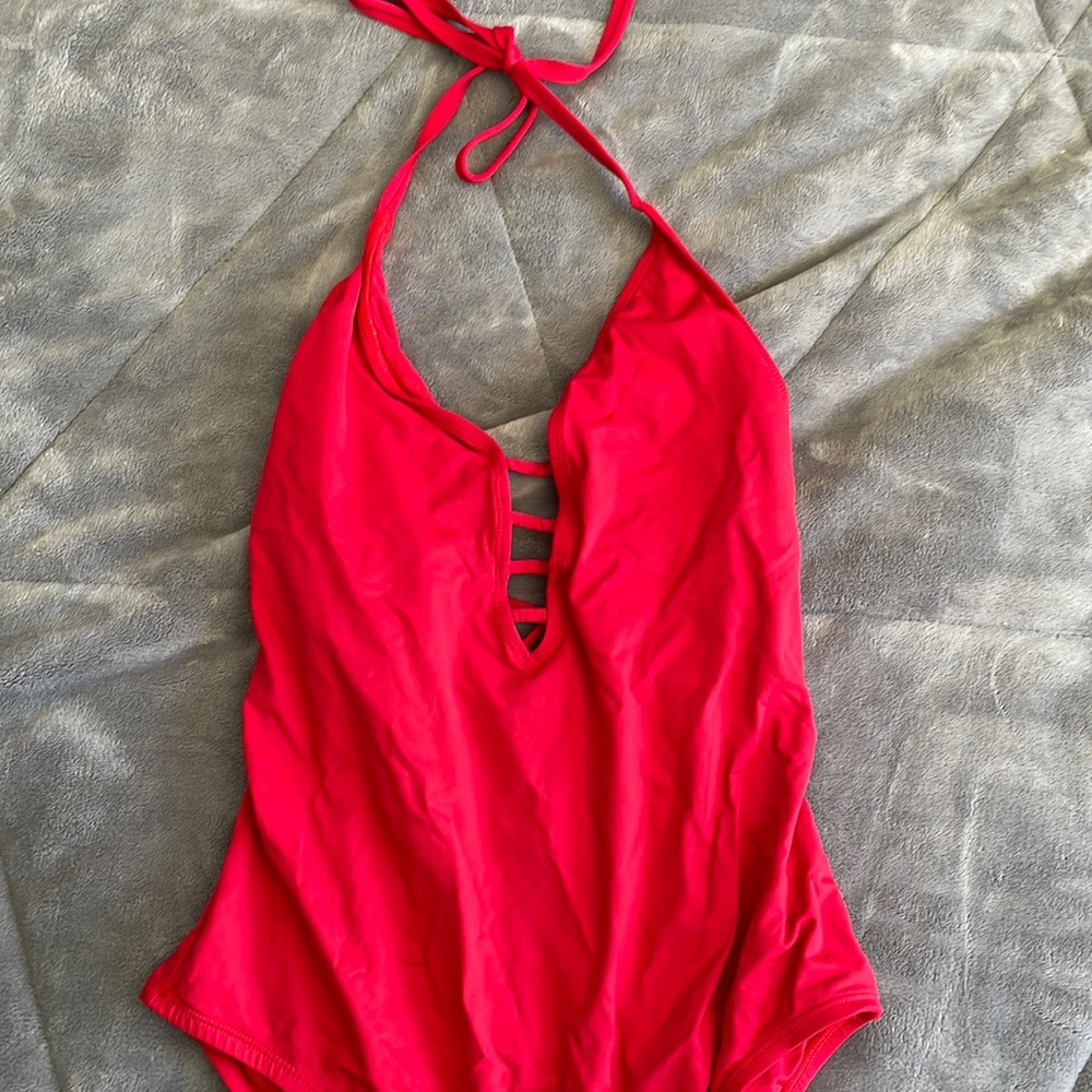 Red one piece bathing suit